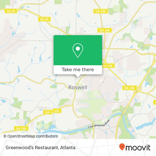 Mapa de Greenwood's Restaurant, 1087 Green St Roswell, GA 30075