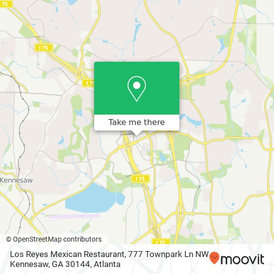 Mapa de Los Reyes Mexican Restaurant, 777 Townpark Ln NW Kennesaw, GA 30144