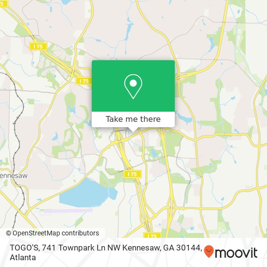 Mapa de TOGO'S, 741 Townpark Ln NW Kennesaw, GA 30144