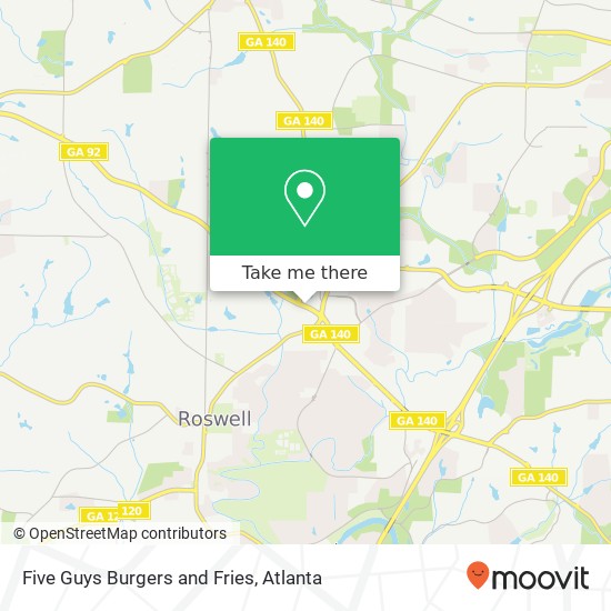 Mapa de Five Guys Burgers and Fries, 580 E Crossville Rd Roswell, GA 30075