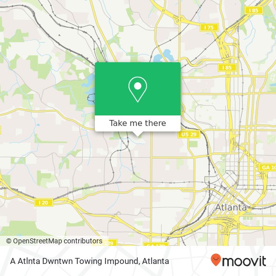 A Atlnta Dwntwn Towing Impound map