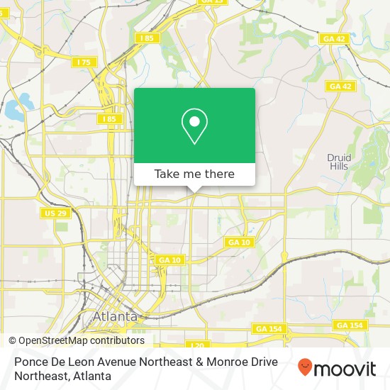 Mapa de Ponce De Leon Avenue Northeast & Monroe Drive Northeast
