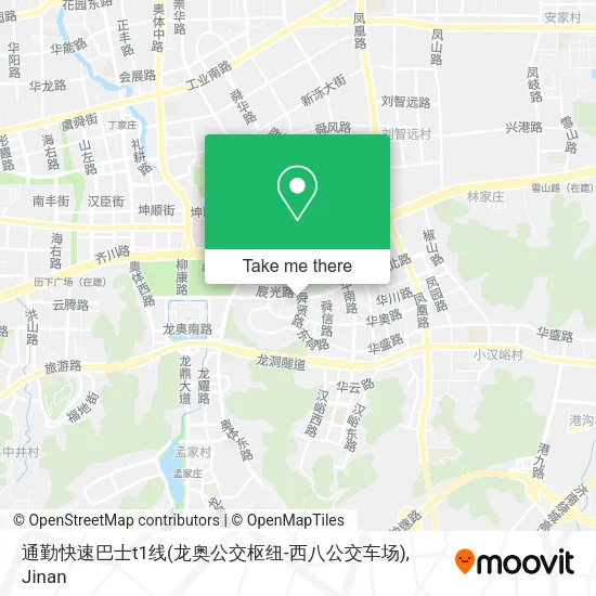 通勤快速巴士t1线(龙奥公交枢纽-西八公交车场) map