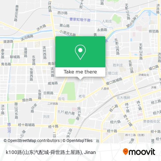 k100路(山东汽配城-舜世路土屋路) map