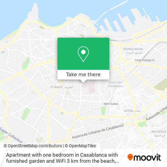 Apartment with one bedroom in Casablanca with furnished garden and WiFi 3 km from the beach map