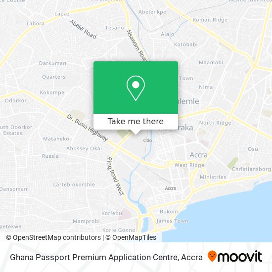 Ghana Passport Premium Application Centre map