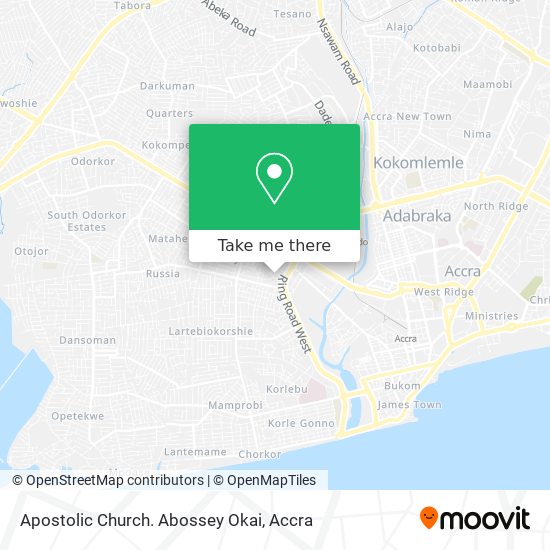 Apostolic Church. Abossey Okai map
