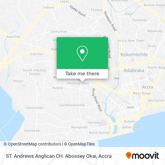 ST. Andrews Anglican CH. Abossey Okai map