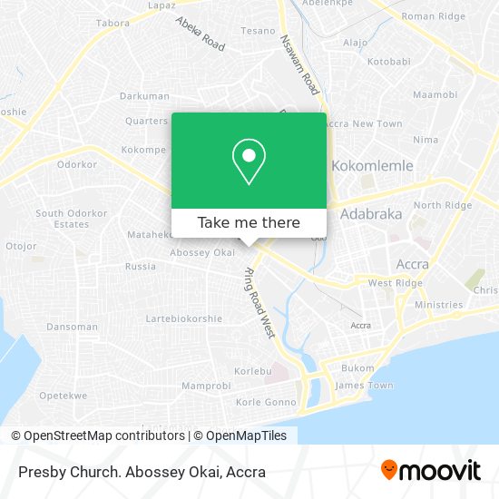 Presby Church. Abossey Okai map