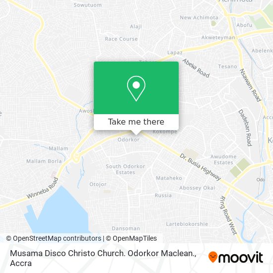 Musama Disco Christo Church. Odorkor Maclean. map