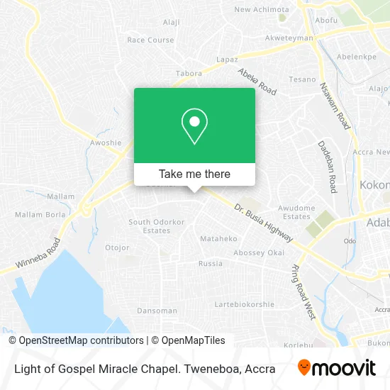 Light of Gospel Miracle Chapel. Tweneboa map