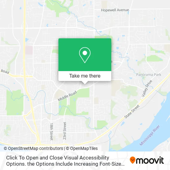 Mapa de Click To Open and Close Visual Accessibility Options. the Options Include Increasing Font-Size and