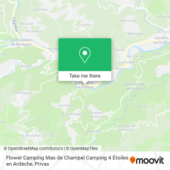 Flower Camping Mas de Champel Camping 4 Étoiles en Ardèche map