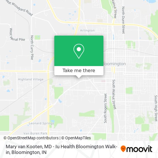 Mary van Kooten, MD - Iu Health Bloomington Walk-in map