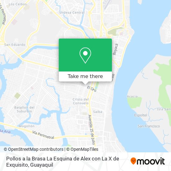 Mapa de Pollos a la Brasa La Esquina de Alex con La X de Exquisito