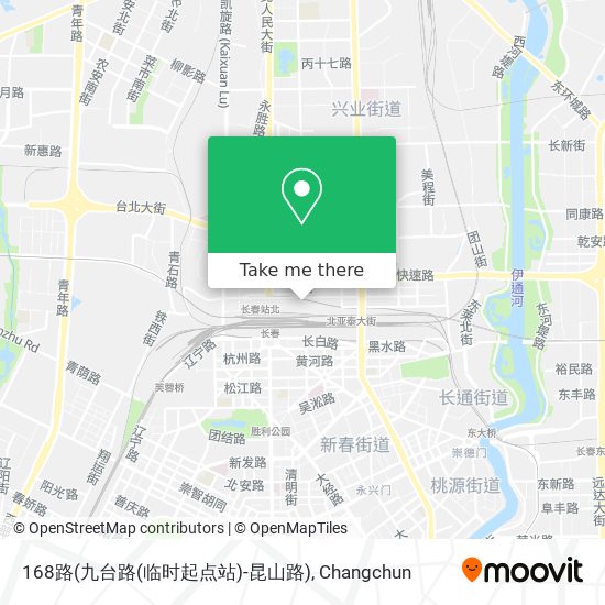 168路(九台路(临时起点站)-昆山路) map