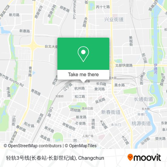 轻轨3号线(长春站-长影世纪城) map