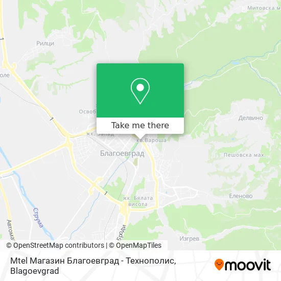 Карта Mtel Магазин Благоевград - Технополис