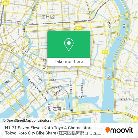 H1-71.Seven-Eleven Koto Toyo 4-Chome store - Tokyo Koto City Bike Share map
