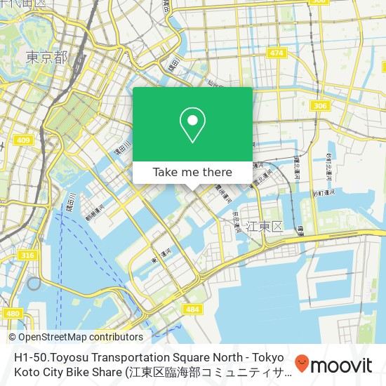 H1-50.Toyosu Transportation Square North - Tokyo Koto City Bike Share map