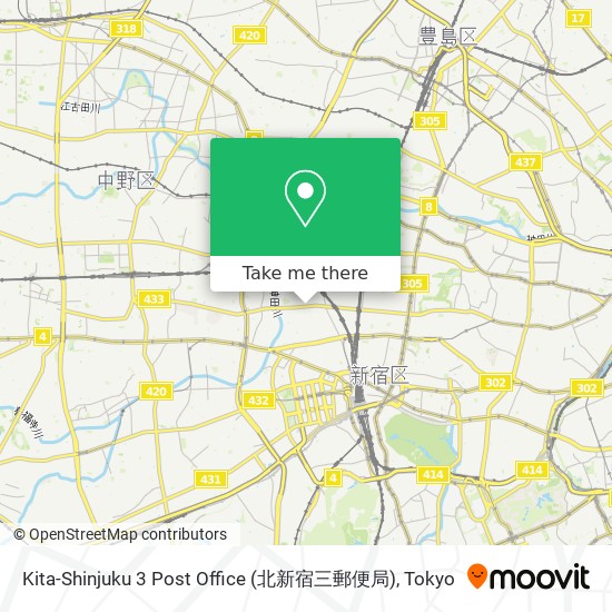 Kita-Shinjuku 3 Post Office (北新宿三郵便局) map