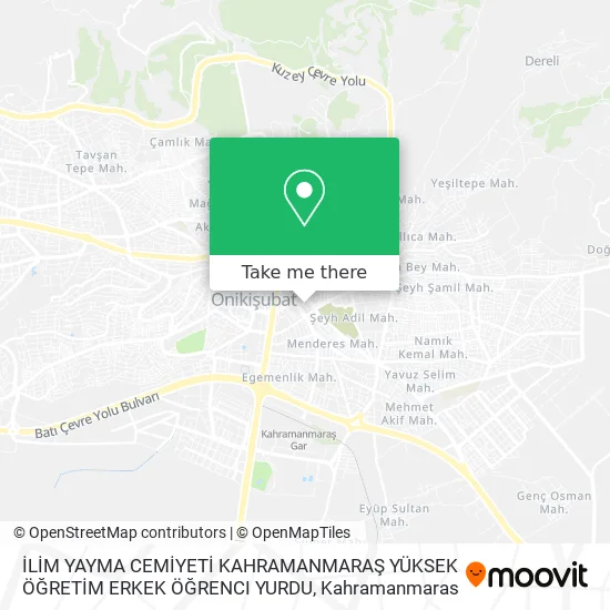 İLİM YAYMA CEMİYETİ KAHRAMANMARAŞ YÜKSEK ÖĞRETİM ERKEK ÖĞRENCI YURDU map