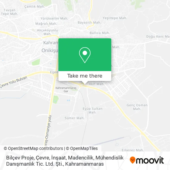 Bilçev Proje, Çevre, İnşaat, Madencilik, Mühendislik Danışmanlık Tic. Ltd. Şti. map