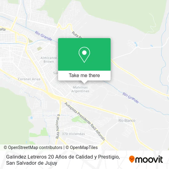 Mapa de Galindez Letreros 20 Años de Calidad y Prestigio