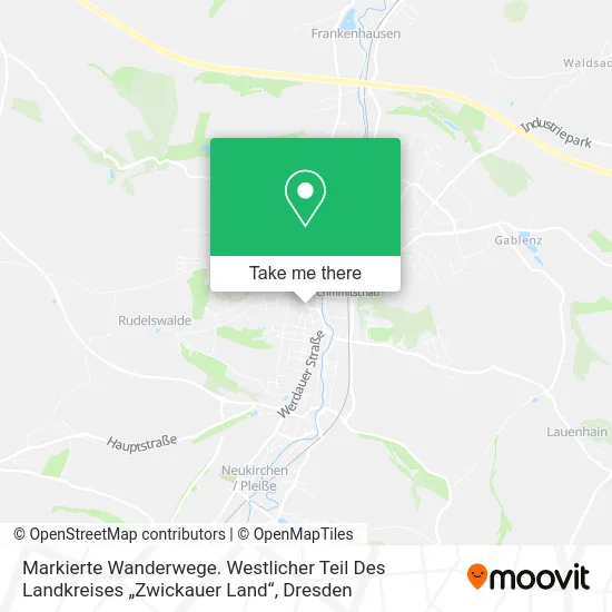 Карта Markierte Wanderwege. Westlicher Teil Des Landkreises „Zwickauer Land“