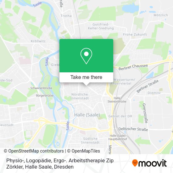 Карта Physio-, Logopädie, Ergo-. Arbeitstherapie Zip Zörkler, Halle Saale