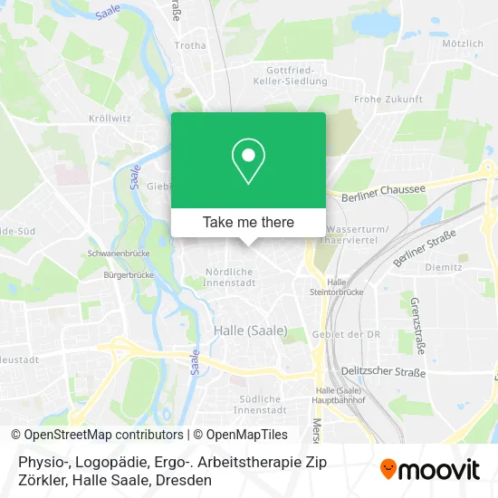 Карта Physio-, Logopädie, Ergo-. Arbeitstherapie Zip Zörkler, Halle Saale