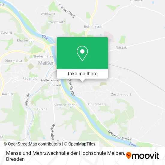 Карта Mensa und Mehrzweckhalle der Hochschule Meiben