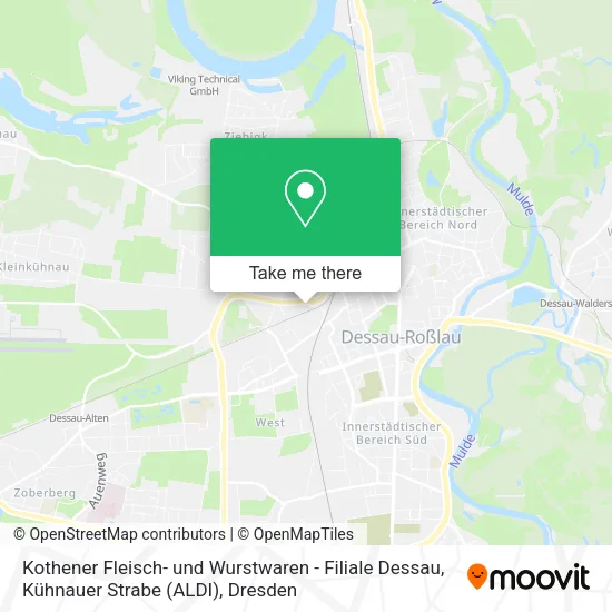 Карта Kothener Fleisch- und Wurstwaren - Filiale Dessau, Kühnauer Strabe (ALDI)