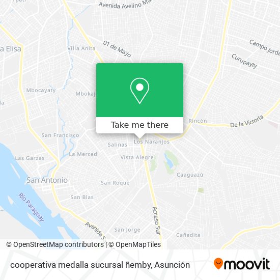 Mapa de cooperativa medalla sucursal ñemby