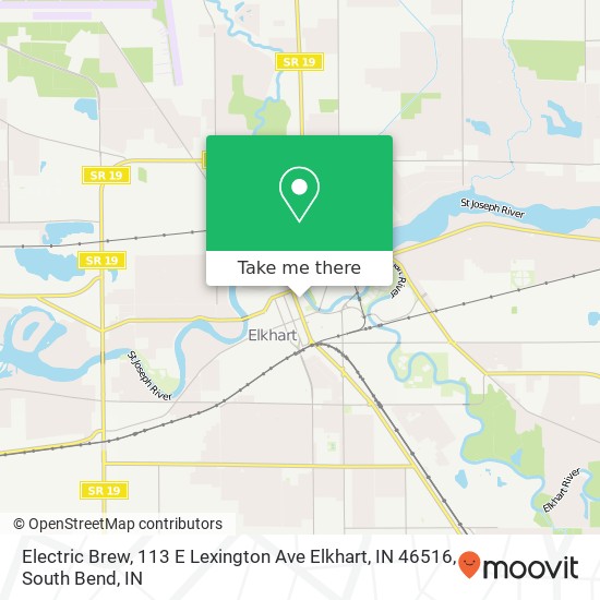 Mapa de Electric Brew, 113 E Lexington Ave Elkhart, IN 46516