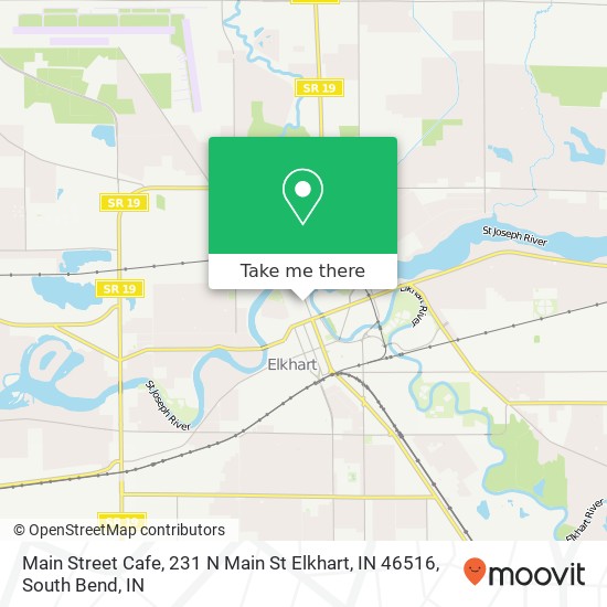 Mapa de Main Street Cafe, 231 N Main St Elkhart, IN 46516