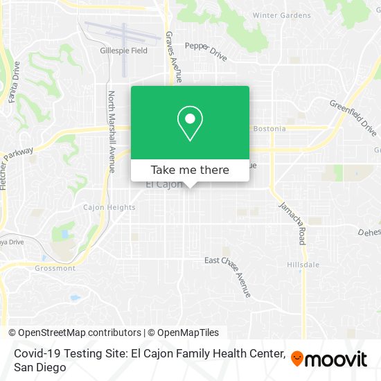 Mapa de Covid-19 Testing Site: El Cajon Family Health Center