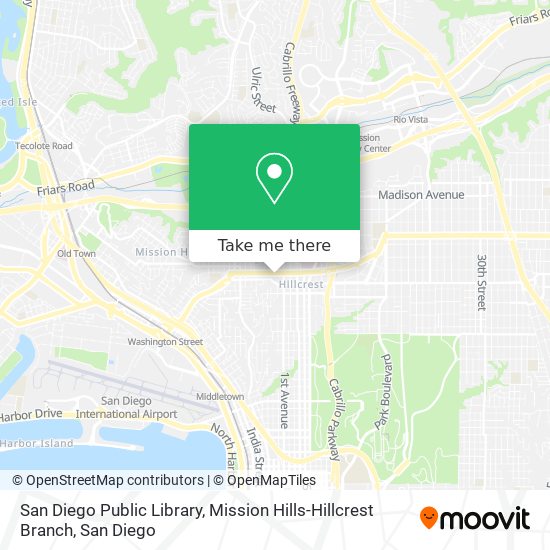 San Diego Public Library, Mission Hills-Hillcrest Branch map