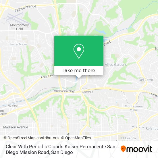Mapa de Clear With Periodic Clouds Kaiser Permanente San Diego Mission Road