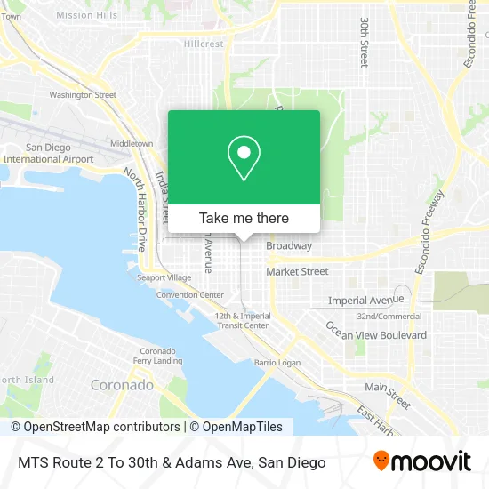 MTS Route 2 To 30th & Adams Ave map