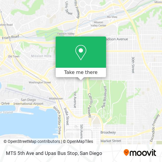 MTS 5th Ave and Upas Bus Stop map