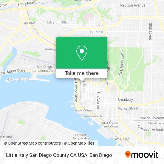 Little Italy San Diego County CA USA map