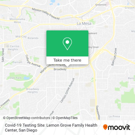 Mapa de Covid-19 Testing Site: Lemon Grove Family Health Center