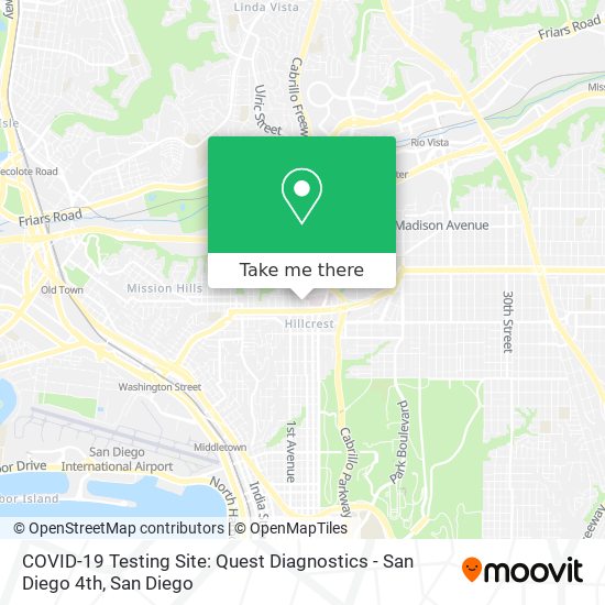 Mapa de COVID-19 Testing Site: Quest Diagnostics - San Diego 4th