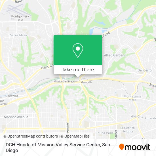DCH Honda of Mission Valley Service Center map