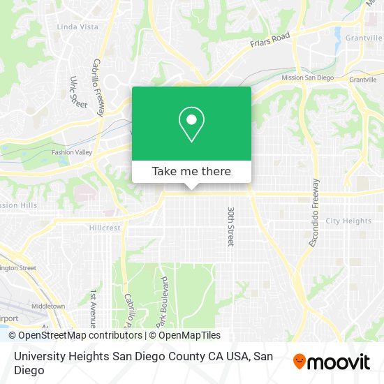 Mapa de University Heights San Diego County CA USA