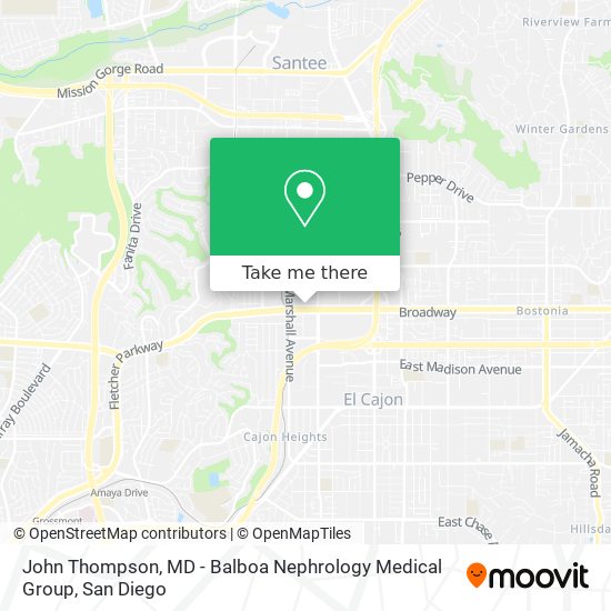 Mapa de John Thompson, MD - Balboa Nephrology Medical Group