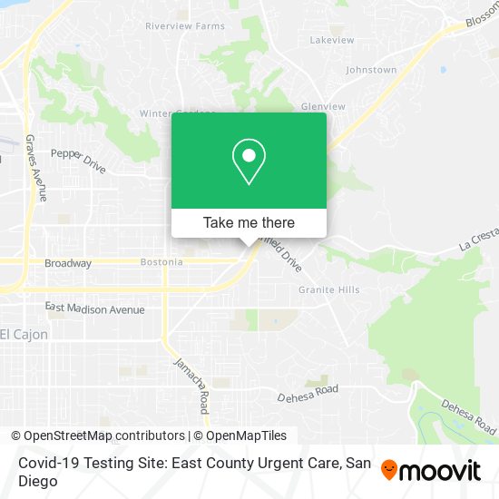 Covid-19 Testing Site: East County Urgent Care map