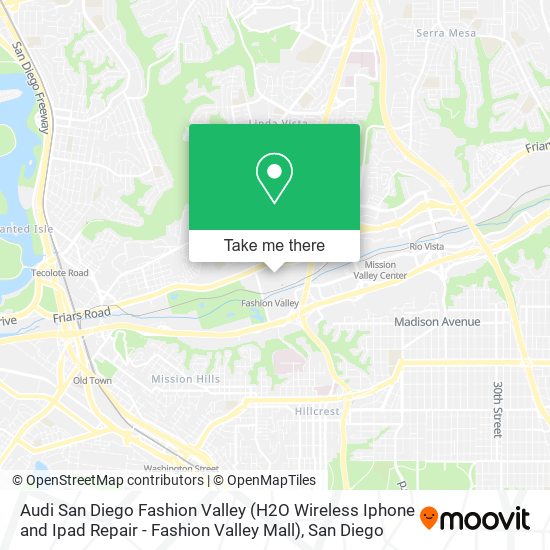 Mapa de Audi San Diego Fashion Valley (H2O Wireless Iphone and Ipad Repair - Fashion Valley Mall)