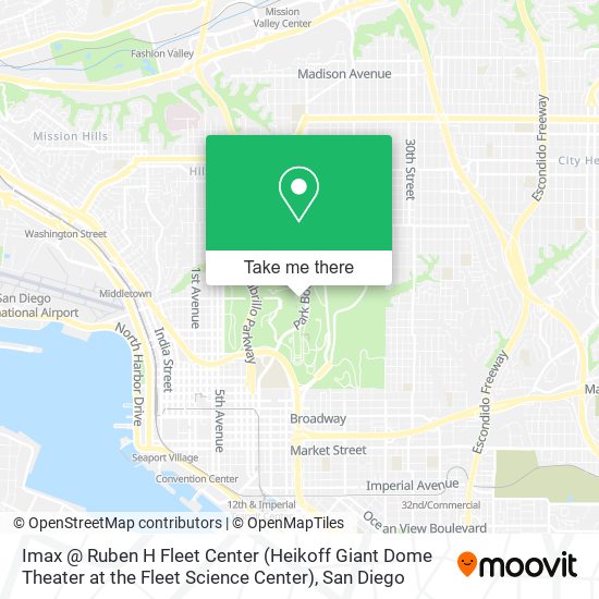 Imax @ Ruben H Fleet Center (Heikoff Giant Dome Theater at the Fleet Science Center) map